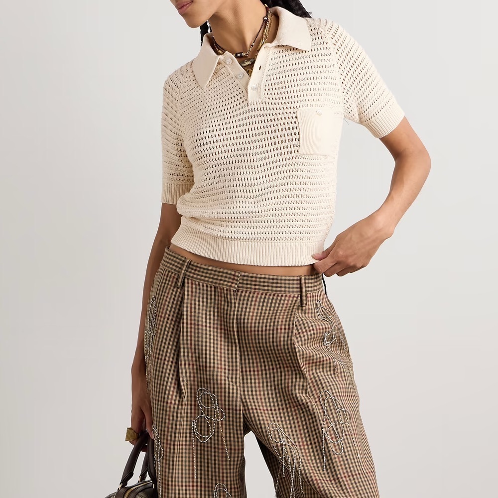 Alix of Bohemia Cream Lessi Oyster Crochet Top Polo Shirt NWT - Picture 2 of 5